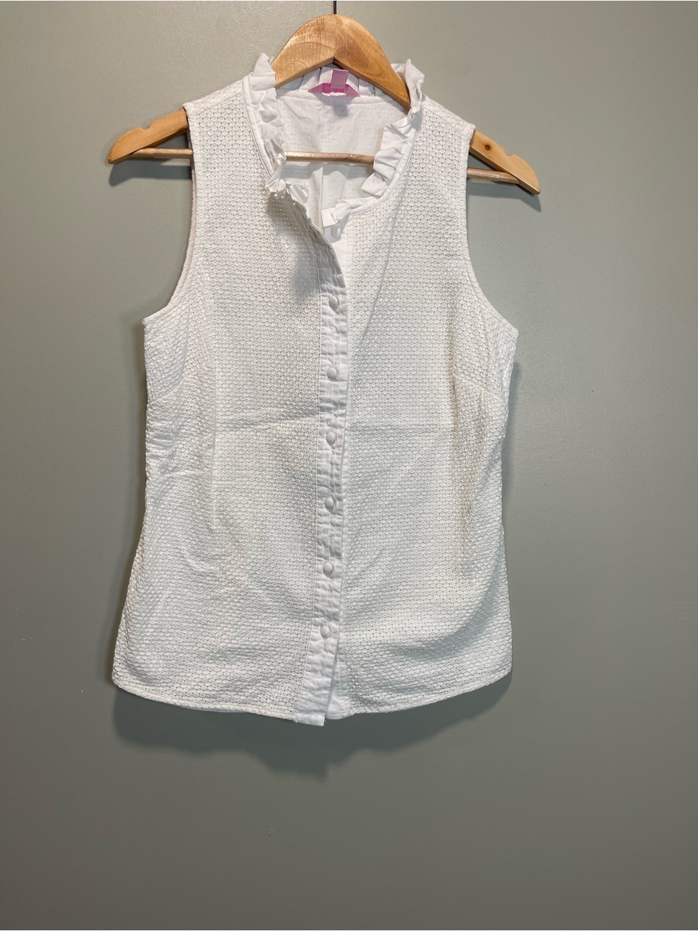 Lilly Pulitzer White Sleeveless Ruffle Collar Button-Down Top Womens 10